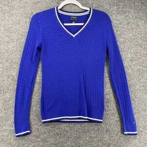 Tommy Hilfiger Sweater Womens M Blue V-Neck Pullover Preppy Academia Classic